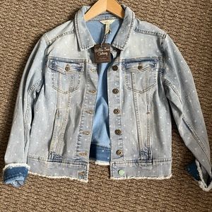 Matilda Jane super soft jean jacket with subtle polka dots. Size small.